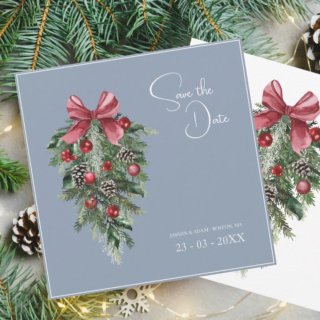 Save The Date Noël Dusty Blue Winter Mariage (Créateur téléchargé)