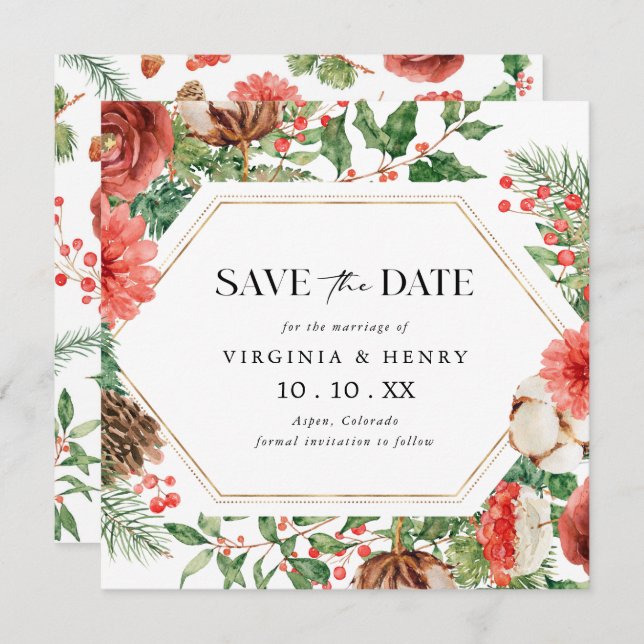 Save The Date Noël Fête Florale (Devant / Derrière)