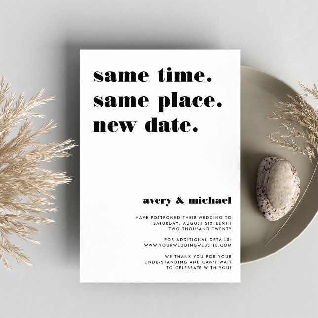 Save The Date Noir | Annonce de report de mariage moderne (Créateur téléchargé)