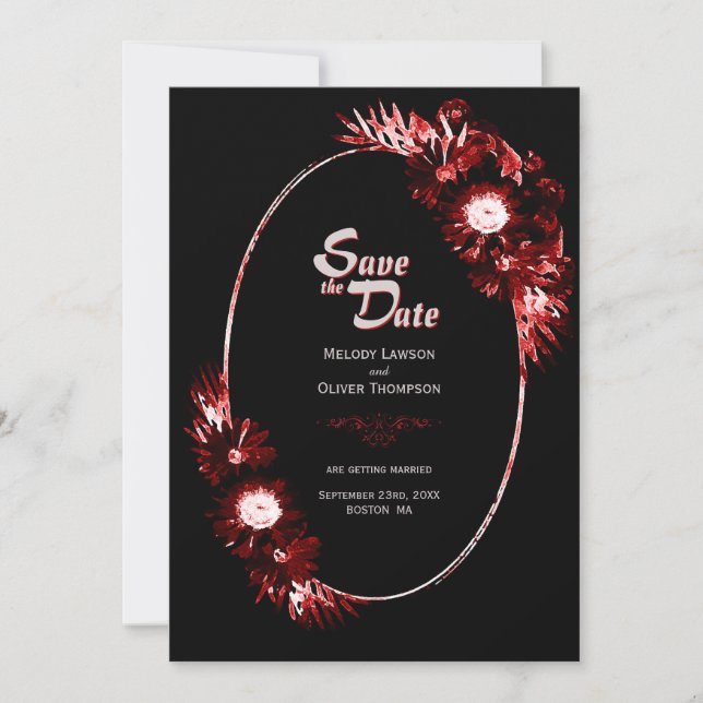 Save The Date Noir avec Mariage rouge Bourgogne (Devant)