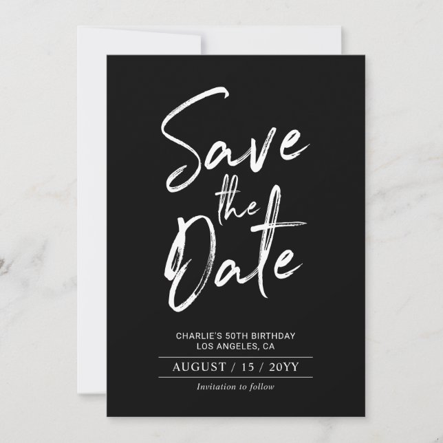 Save The Date Noir & Blanc | Anniversaire moderne Enregistrer la (Devant)