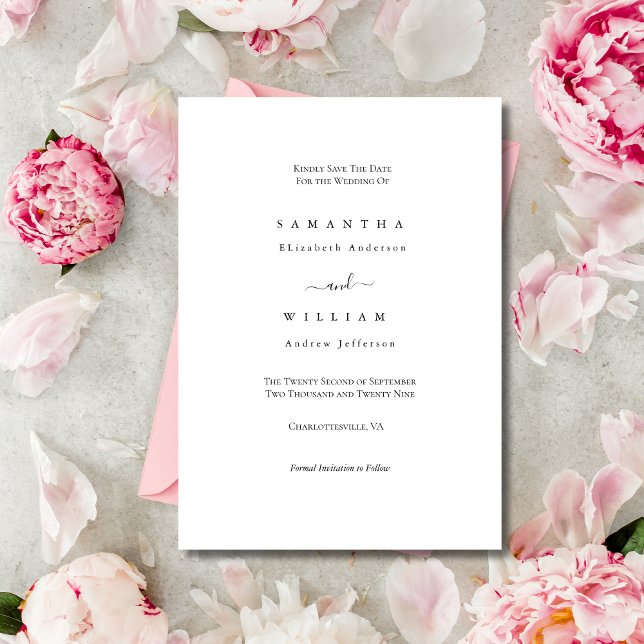 Save The Date Noir Blanc Élégant Minimaliste Simple Traditionnel (Black White Simple Minimalist Elegant Traditional Classic Wedding Save the Date Invitation Card)