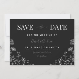 Save The Date Noir Blanc | Fleur sauvage Drake Nature Feuilles A