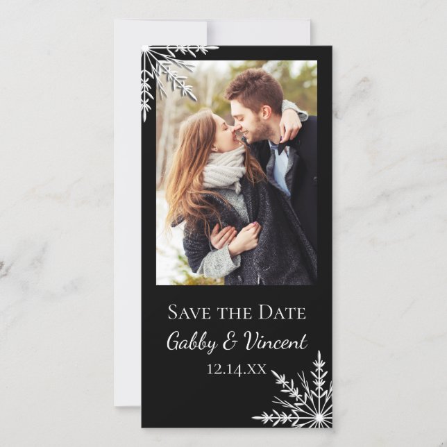Save The Date Noir blanc Flocon de neige Mariage d'hiver Enregis (Devant)