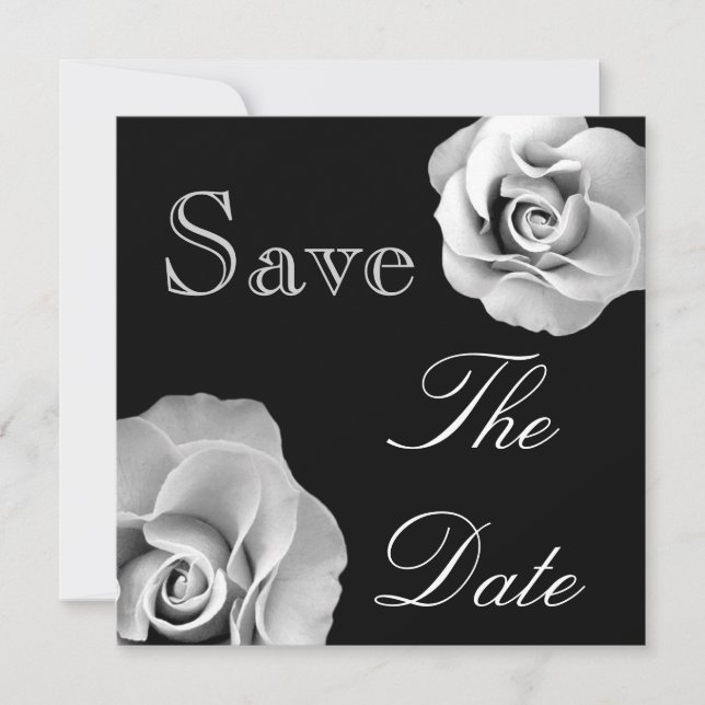 Save The Date Noir & BLANC Roses mariage Enregistrer la date Inv (Devant)