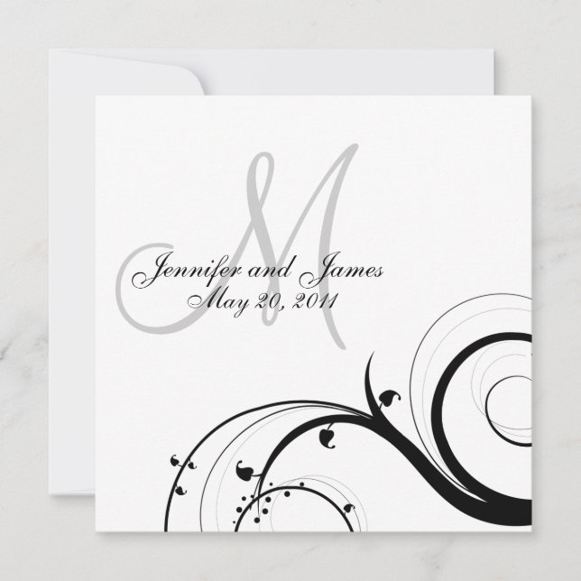 Save The Date Noir Blanc Swirl Monogramme Mariage Enregistrer la (Devant)