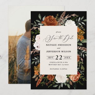 Save The Date Noir botanique rustique mariage photo enregistrer
