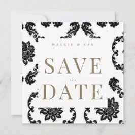 Save The Date Noir Damask Carré Wedding Enregistrer la date