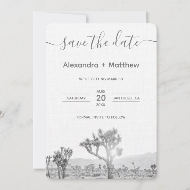 Save The Date Noir et blanc Mariage de Joshua Tree Enregistrer l (Devant)