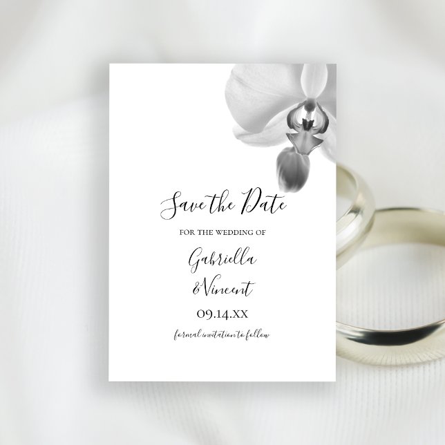 Save The Date Noir et Blanc Orchidées mariage Enregistrer la dat (Set an elegant tone for your upcoming marriage ceremony and reception)
