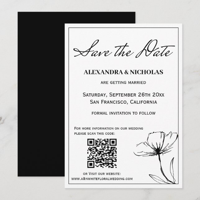 Save The Date Noir Et Blanc Simple Élégant Enregistrer La Date (Devant / Derrière)