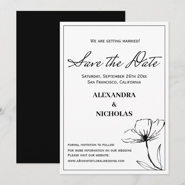Save The Date Noir Et Blanc Simple Moderne Enregistrer La Date (Devant / Derrière)