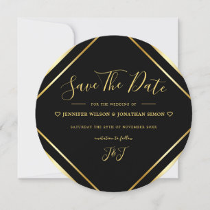 Save The Date Noir et Or Elégant Simple Round Moderne
