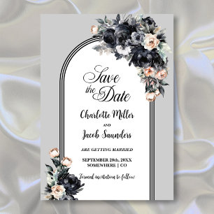 Save The Date Noir Floral Gris Arc Mariage Enregistrer la date
