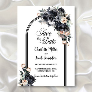 Save The Date Noir Fumé Arc Floral Mariage Enregistrer la date