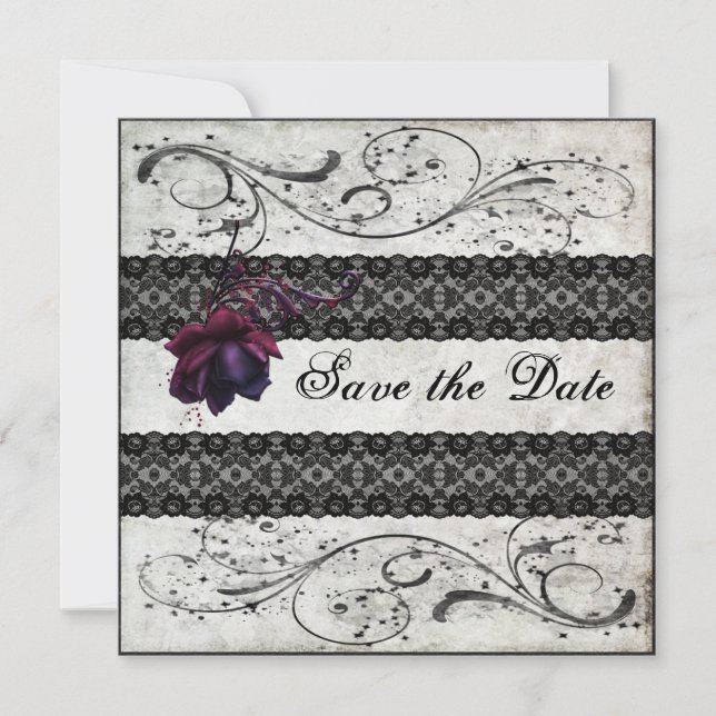 Save The Date Noir mariage dentelle Enregistrer la date (Devant)