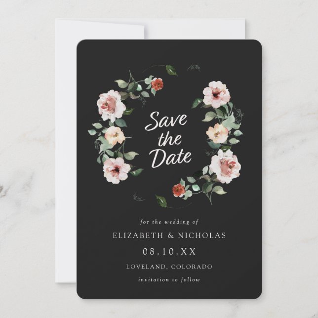 Save The Date Noir Mariage Élégant Enregistrer La Date (Devant)