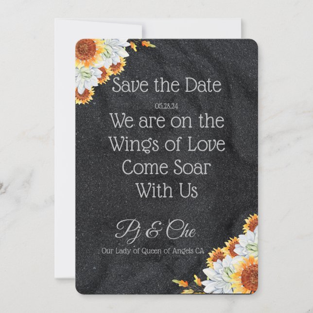 Save The Date Noir Minimaliste Mariage Floral Enregistrer La Dat (Devant)
