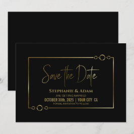 Save The Date Noir moderne avec cadre or Mariage Enregistrer la 