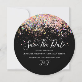 Save The Date Noir Pailleté Rose Paillettes Holographiques Éléga