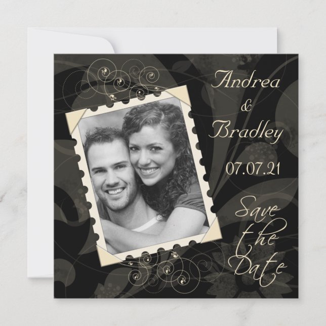 Save The Date Noir rétro et ivoire Mariage photo Enregistrer la  (Devant)
