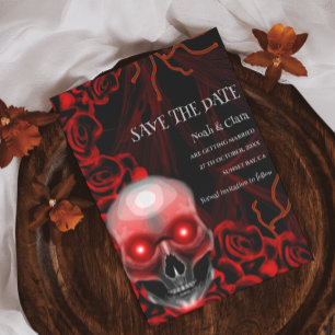 Save The Date Noir rouge floral foncé moody gothique crâne hallo