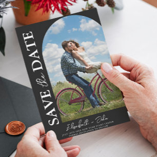 Save The Date Noir simple Arc photo mariage Enregistrer la date