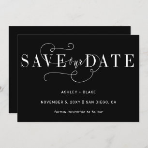 Save The Date Noir Stylé Simple Calligraphie manuscrite