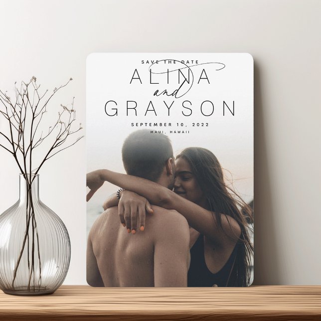 Save The Date Nom du marqueur | Photo verticale moderne (Créateur téléchargé)