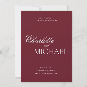 Save The Date Noms de mariage élégants rouge burgundy appariés d