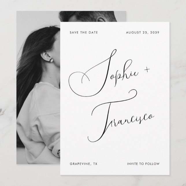 Save The Date Noms de mariage moderne avec écriture calligraphiq (Devant / Derrière)