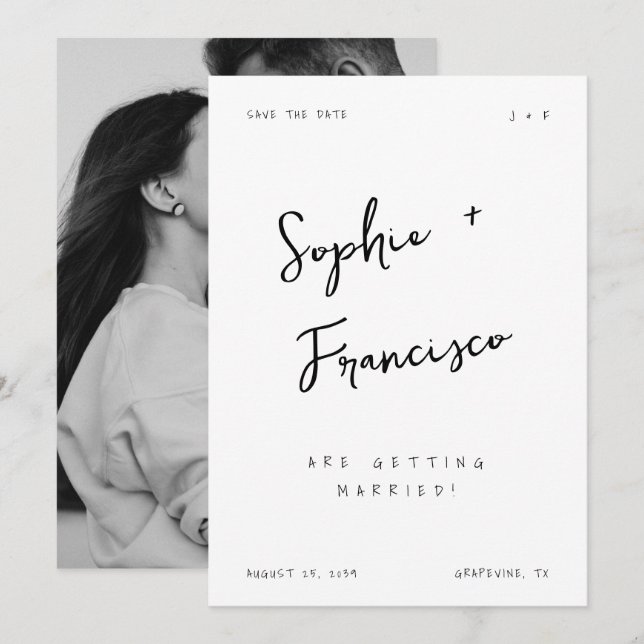 Save The Date Noms de mariés écrits à la main Mariage français (Devant / Derrière)
