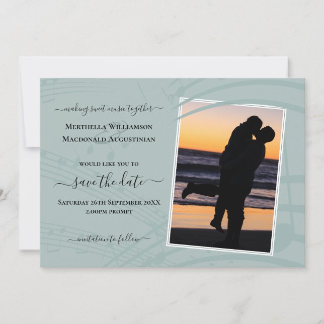 Save The Date Notes musicales en verre de mer Mariage photo Enre (Devant)