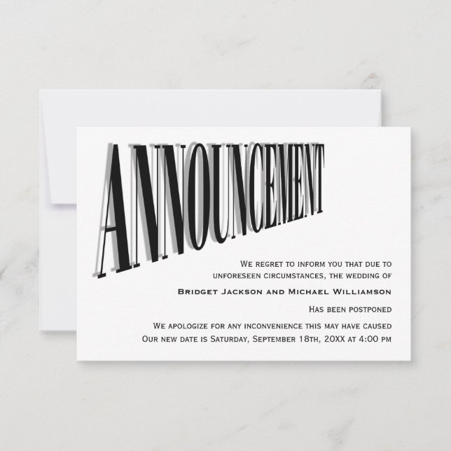 Save The Date Notification Mariage reportée (Devant)