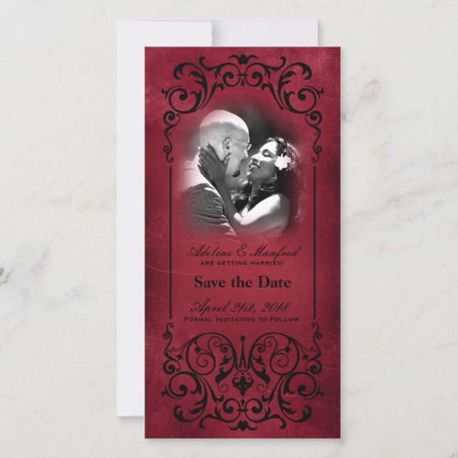 Save The Date Nouveau Victorian : Rouge & Noir Enregistrer la da (Devant)