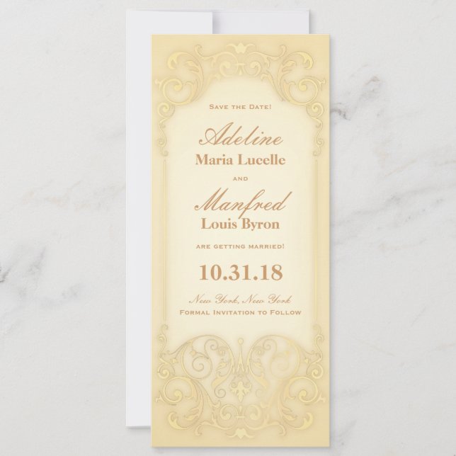 Save The Date Nouveau Victorien : Épargne à motifs dorés pâle la (Devant)