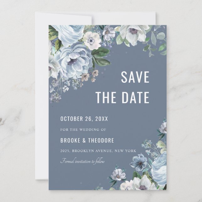 Save The Date Nuances de gris poussiéreux de bleu hivernal Maria (Devant)