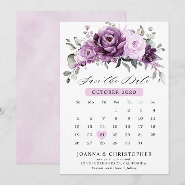 Save The Date Nuances de pourpre Dusty fleurs Moody Floral Maria (Devant / Derrière)