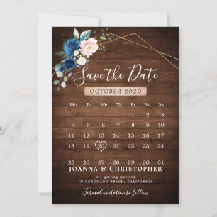 Save The Date Nuit de noces géométrique bleu marine rose bois ru