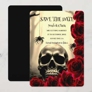 Save The Date Nuit gothique sombre rouge Crâne et Roses Hallowee
