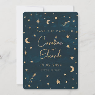 Save The Date Nuit mystique Navy Or Étoiles Lune Astronomie Mari