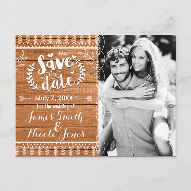 Save the Date Oak Wood Rustic Foto Einladung (Vorderseite)
