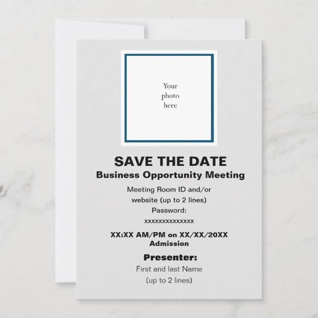 Save The Date Ocean Bl. et Lt. Grey Virtual Bus. Opp. Mtng. (Devant)