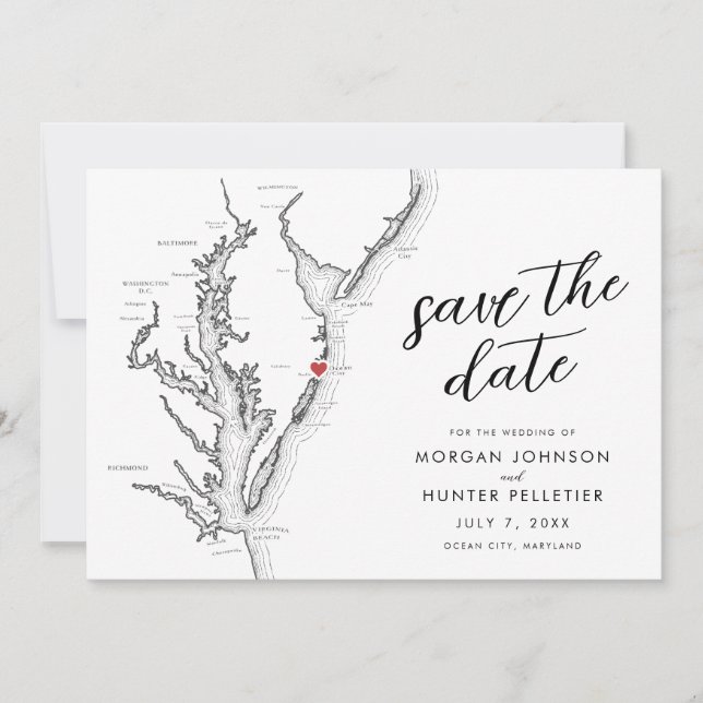 Save The Date Ocean City Maryland Map Mariage moderne minimalist (Devant)