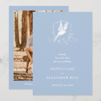 Save The Date Oiseau Fleur Bleu Français Photo Mariage