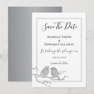 Save The Date Oiseaux à l'aquarelle grise romantique sur une bra