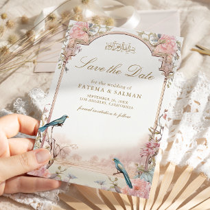 Save The Date Oiseaux Romantiques Fleur Musulmane Mariage Rose