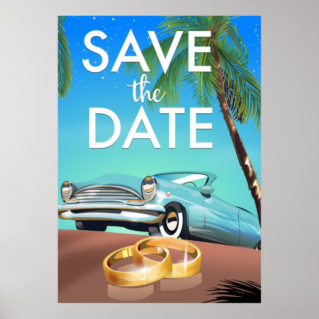 Save the Date Oldtimer und Hochzeitsringe. Poster (Vorne)