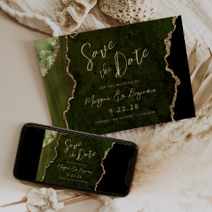Save The Date Olive Green Agate Script Wedding Enregistrer la da