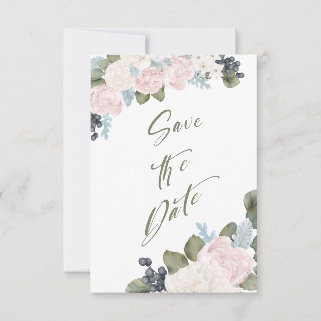 Save The Date Olive Green Floral Sauvez la date Non Photo (Devant)